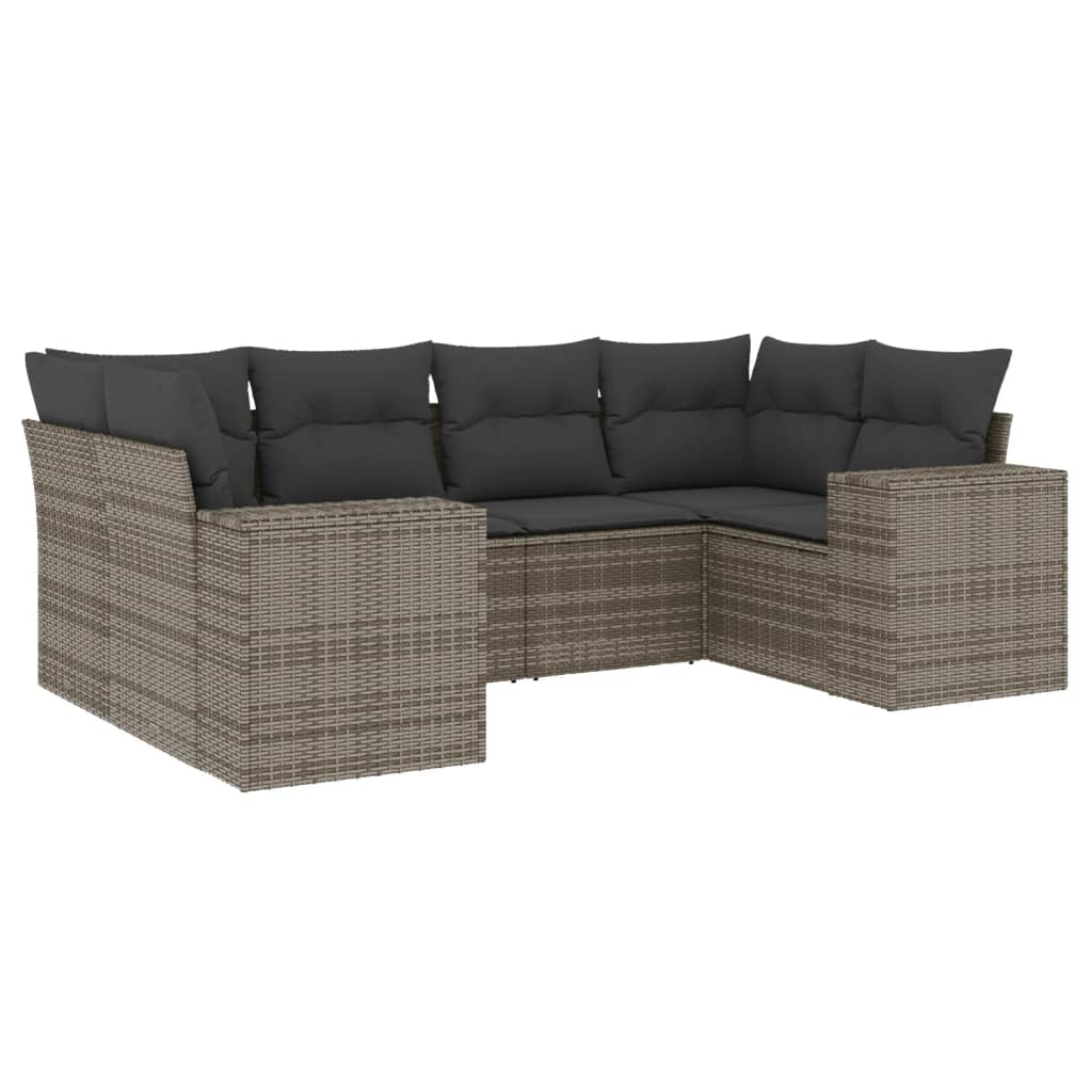 Salon de jardin 6 pcs avec coussins gris résine tressée