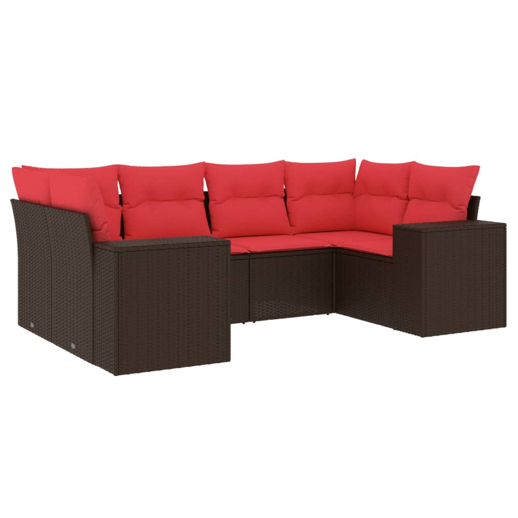 Ensemble de canapé de jardin 6 pcs avec coussins marron résine tressée
