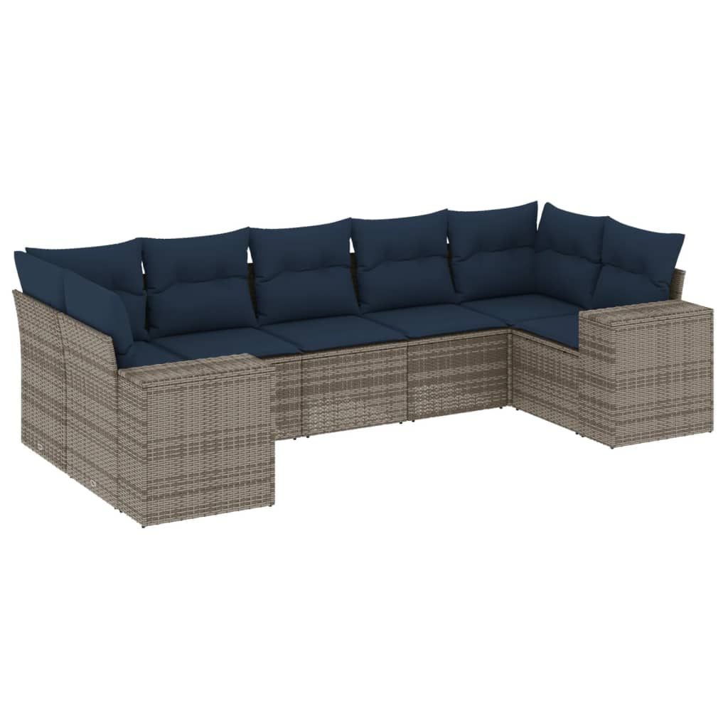 Ensemble de canapé de jardin 7 pcs avec coussins gris résine tressée