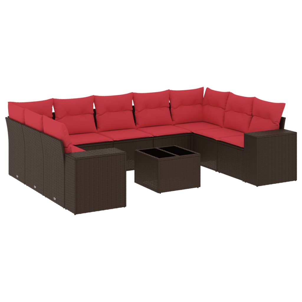 Ensemble de canapé de jardin 10 pcs avec coussins marron résine tressée