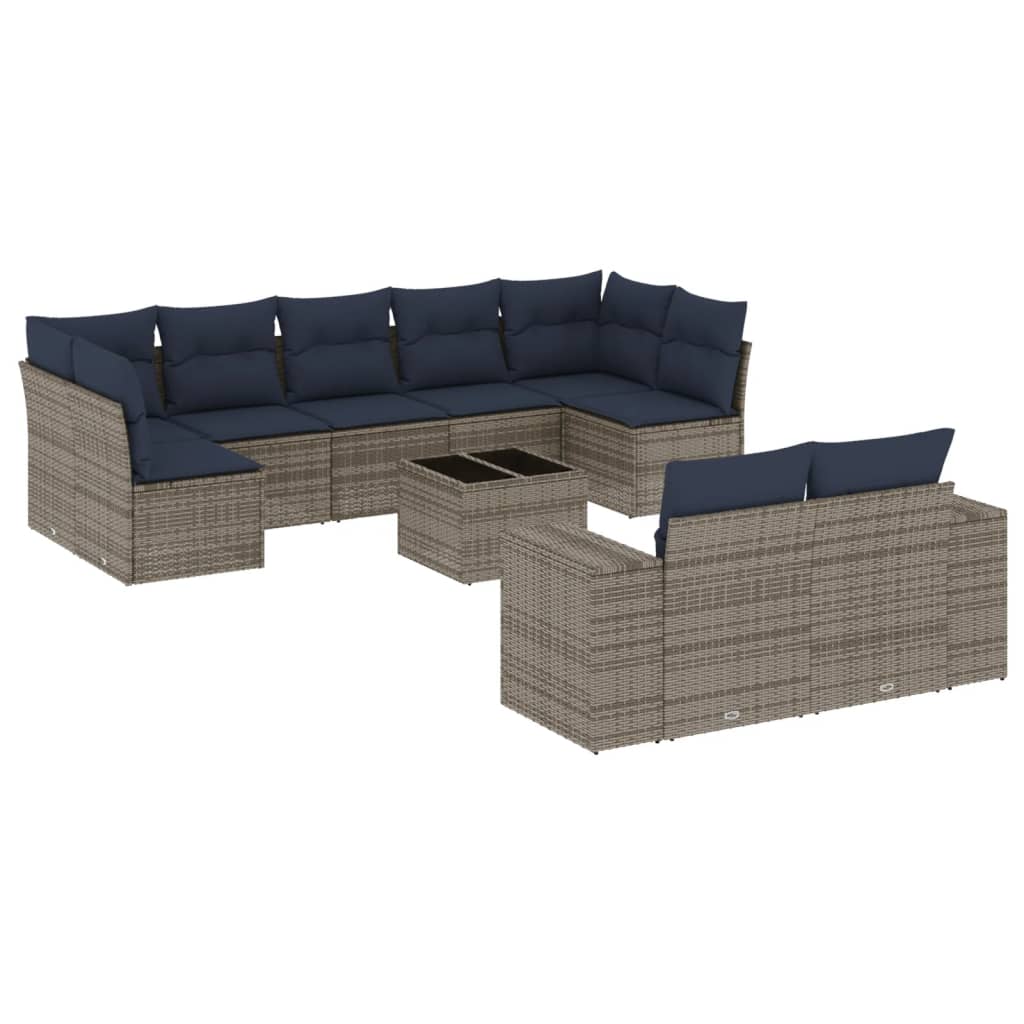 Ensemble de canapé de jardin 10 pcs avec coussins gris résine tressée
