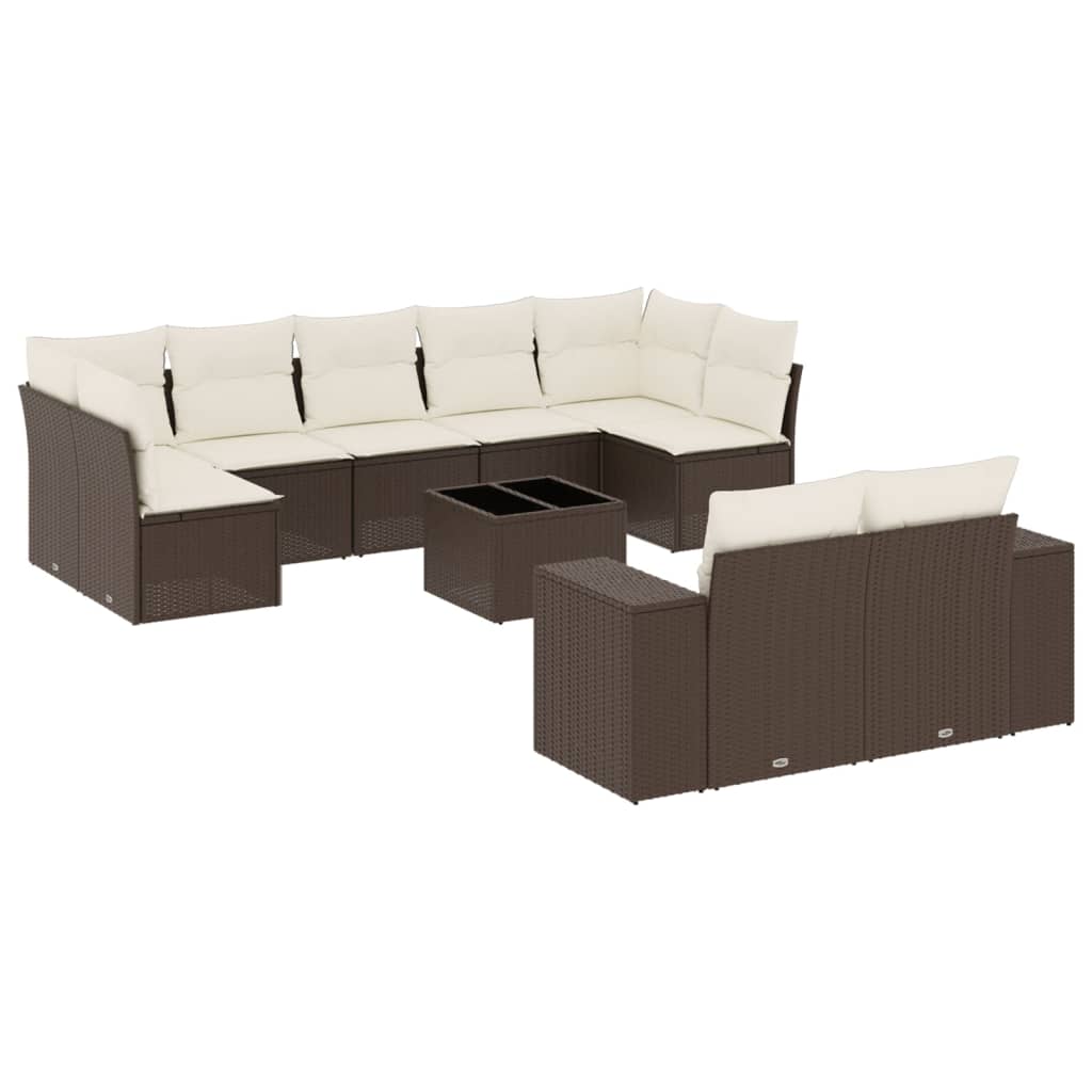 Salon de jardin 10 pcs avec coussins marron résine tressée - XIOS