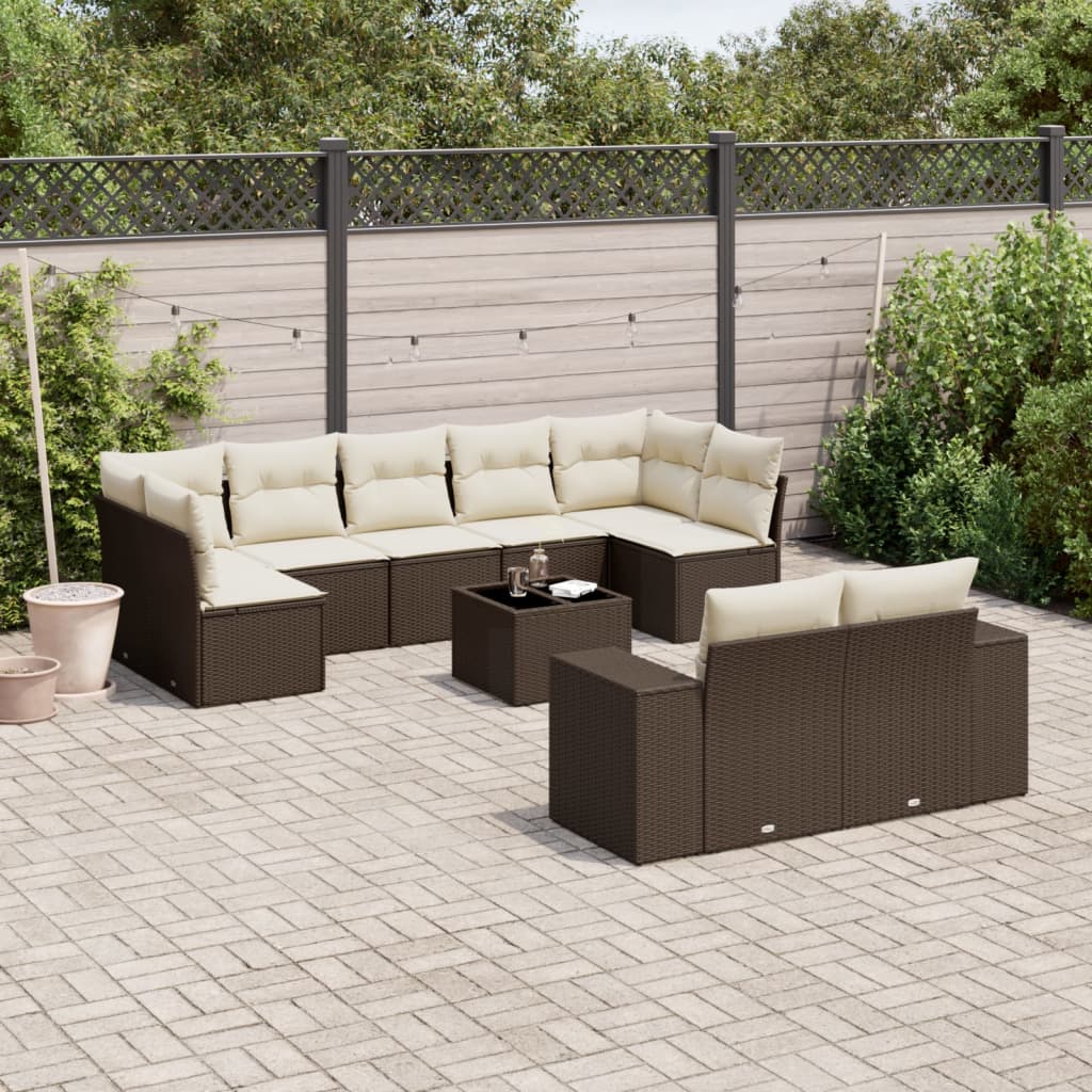Salon de jardin 10 pcs avec coussins marron résine tressée - XIOS