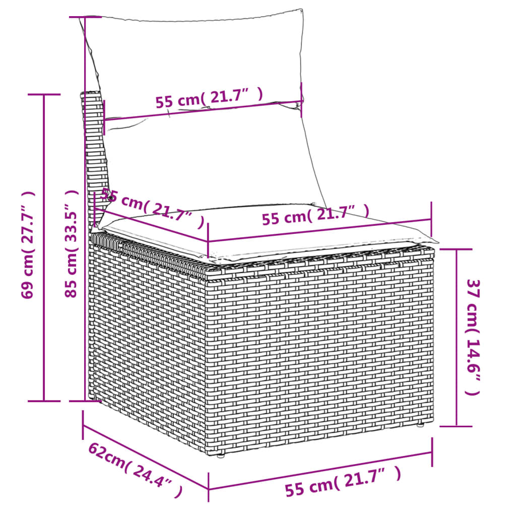 Ensemble de canapé de jardin 10 pcs avec coussins marron résine tressée