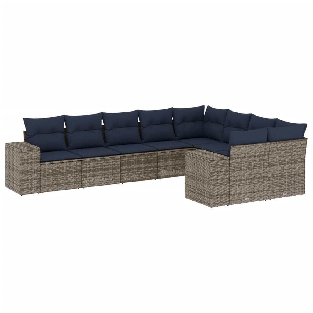 Ensemble de canapé de jardin 9 pcs avec coussins gris résine tressée