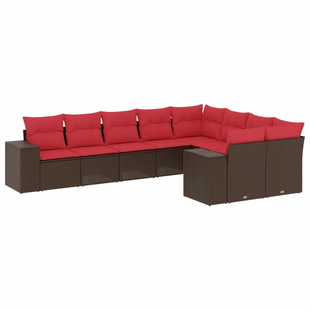 Ensemble de canapé de jardin 9 pcs avec coussins marron résine tressée
