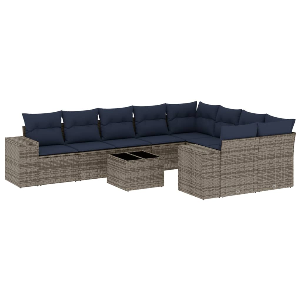Ensemble de canapé de jardin 10 pcs avec coussins gris résine tressée