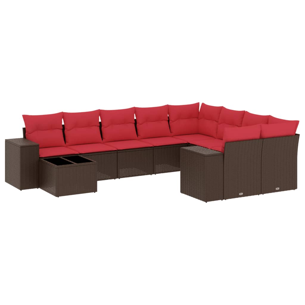 Ensemble de canapé de jardin 10 pcs avec coussins marron résine tressée