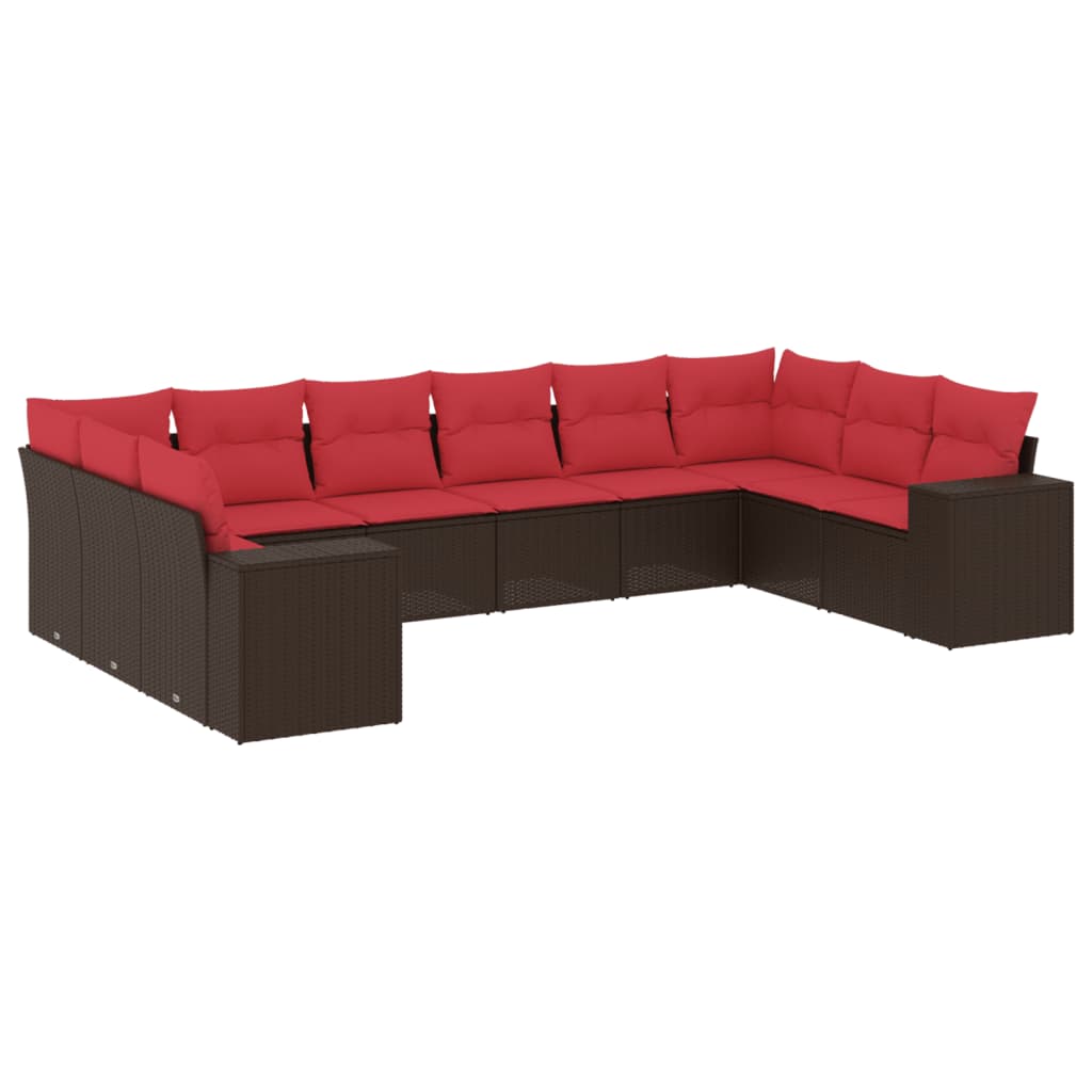 Ensemble de canapé de jardin 10 pcs avec coussins marron résine tressée