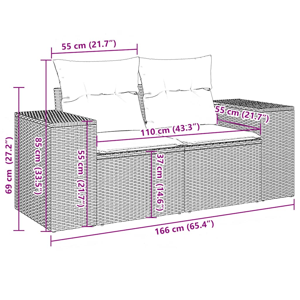 Ensemble de canapé de jardin 10 pcs avec coussins gris résine tressée