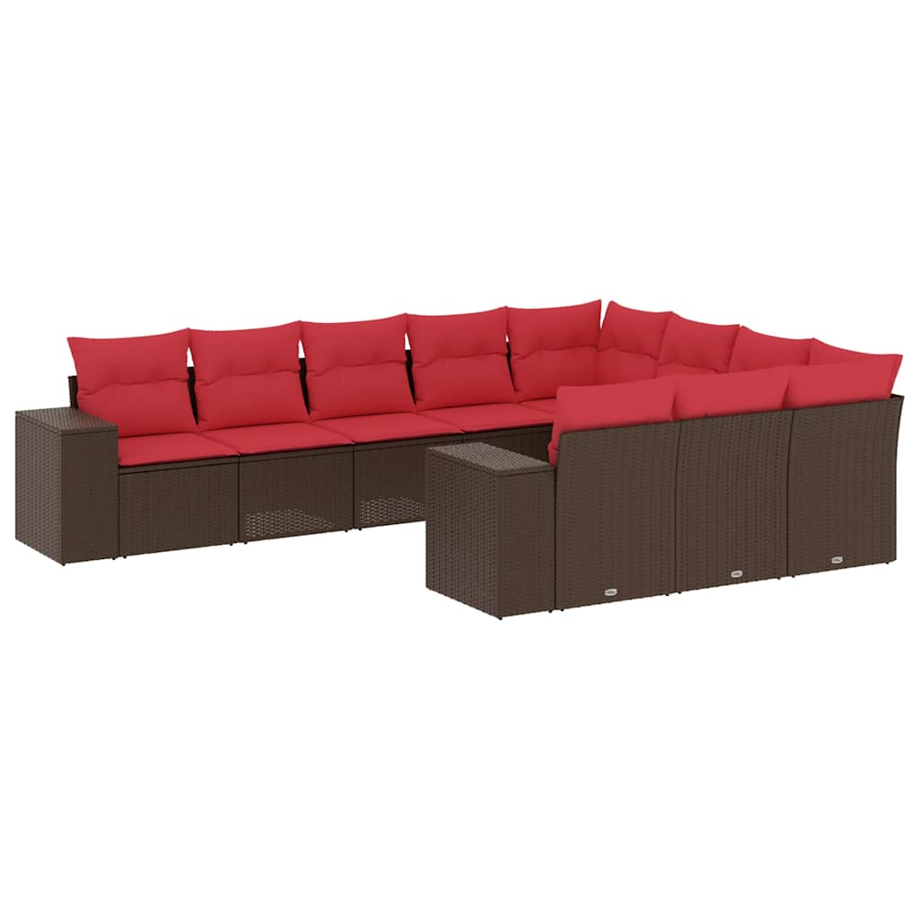 Ensemble de canapé de jardin 10 pcs avec coussins marron résine tressée