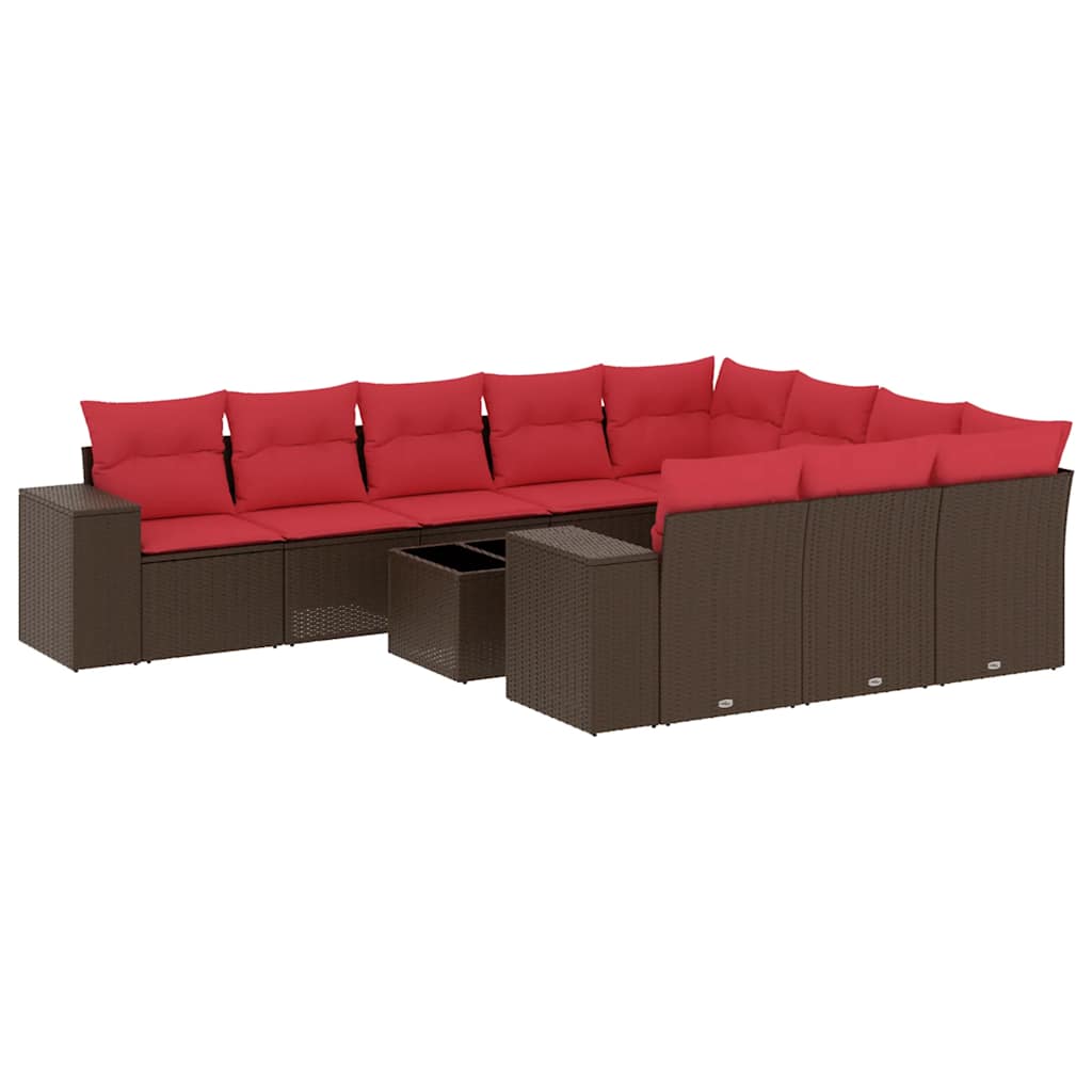 Ensemble de canapé de jardin 11 pcs avec coussins marron résine tressée