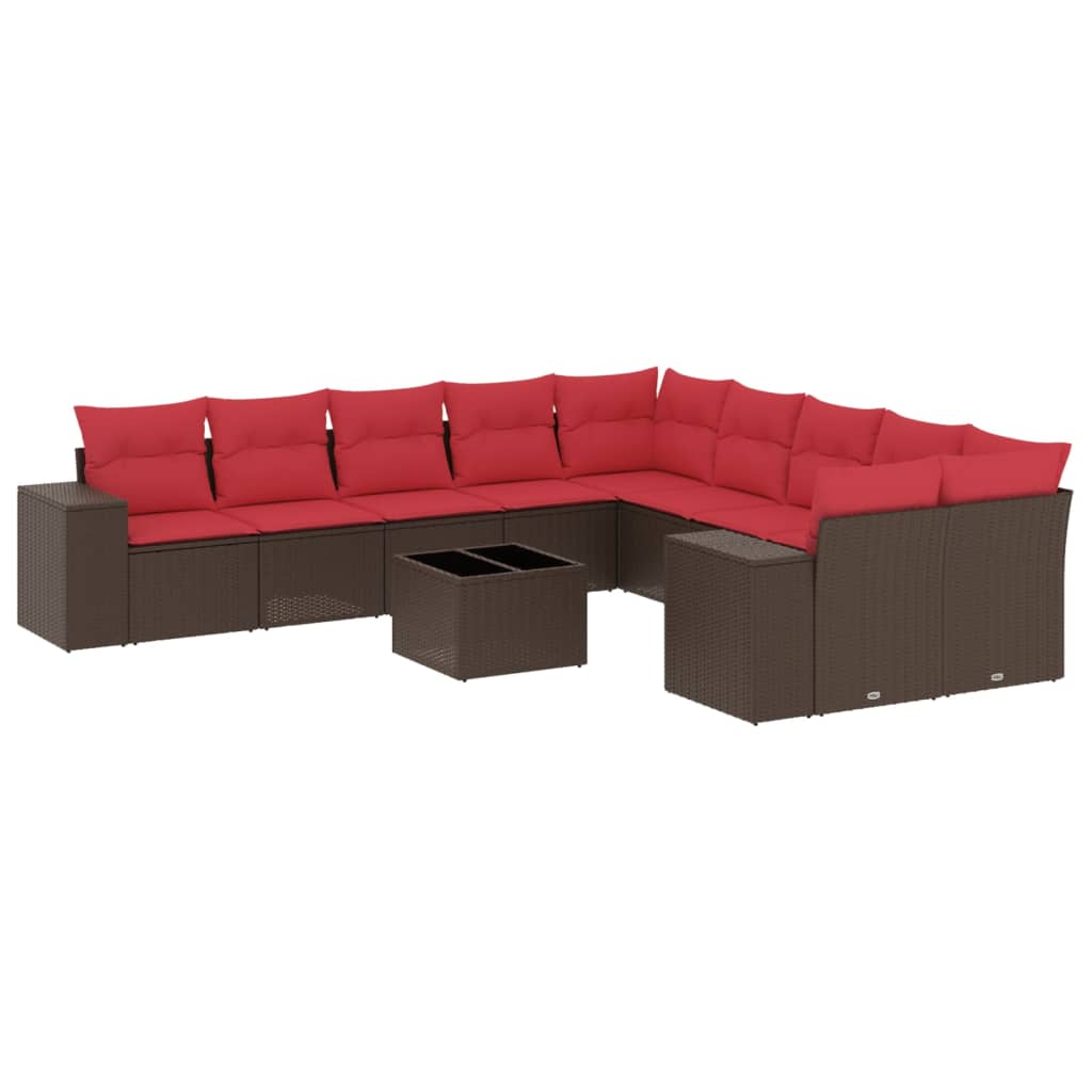 Ensemble de canapé de jardin 11 pcs avec coussins marron résine tressée