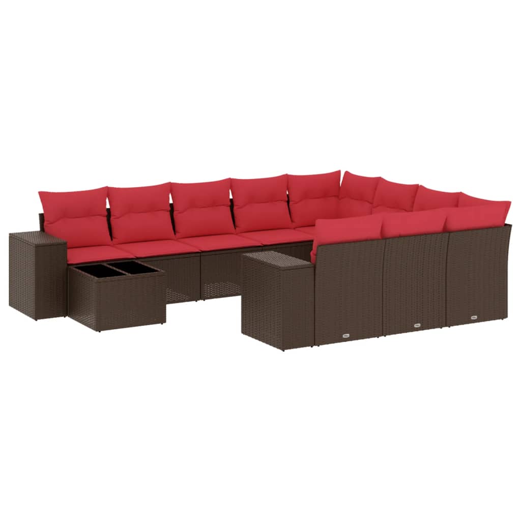 Ensemble de canapé de jardin 11 pcs avec coussins marron résine tressée