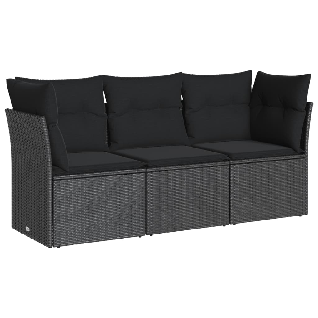 Salon de jardin 3 pcs avec coussins noir résine tressée