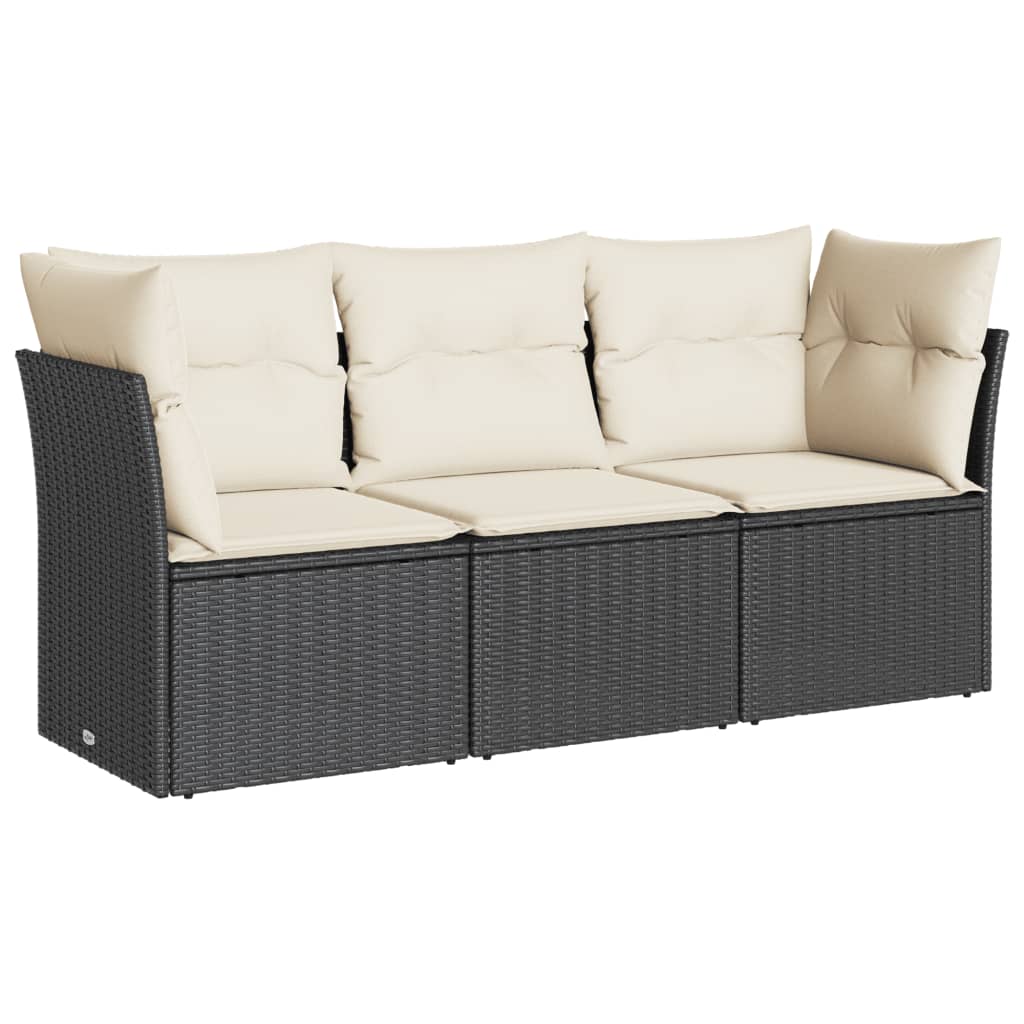 Salon de jardin 3 pcs avec coussins noir résine tressée