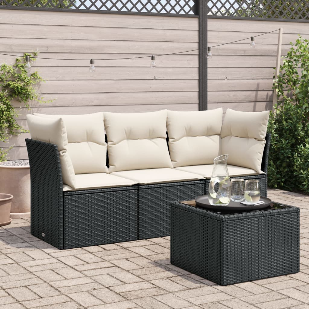 Salon de jardin 4 pcs avec coussins noir résine tressée - XIOS