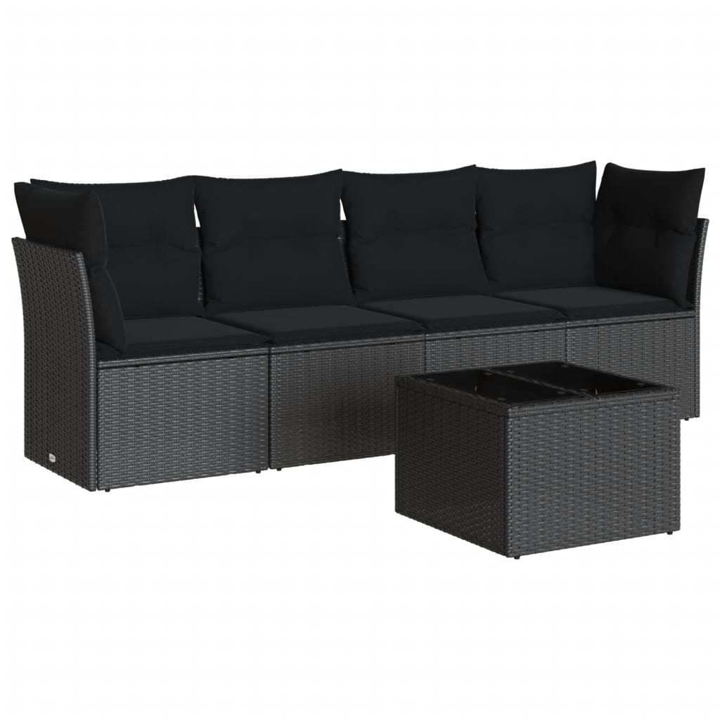 Salon de jardin 5 pcs avec coussins noir résine tressée