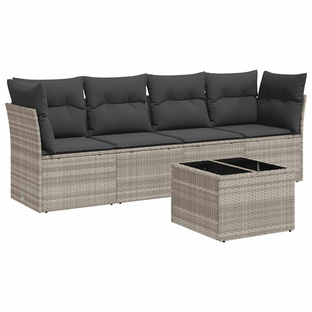 Salon de jardin 5 pcs avec coussins gris clair résine tressée