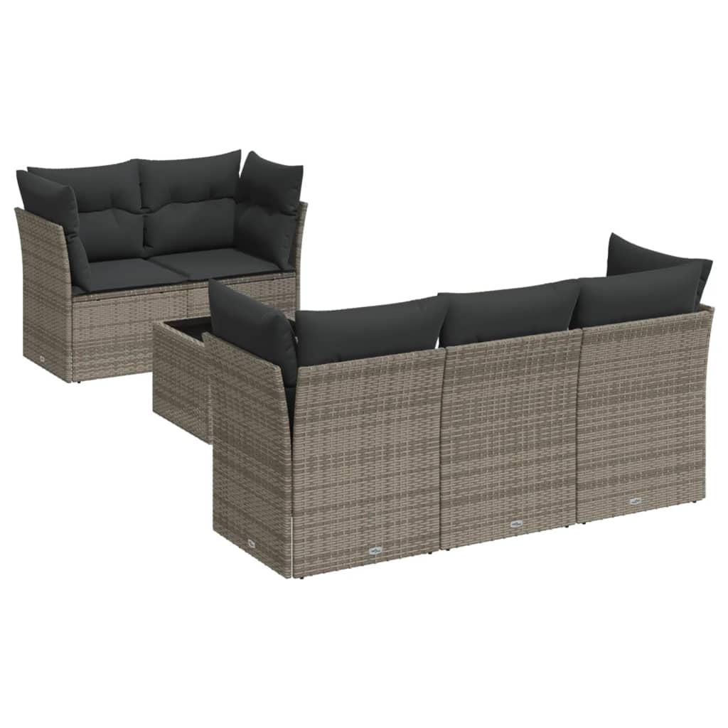 Salon de jardin 6 pcs avec coussins gris résine tressée