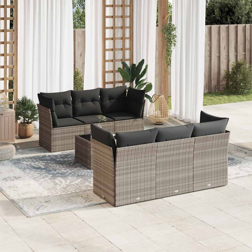 Salon de jardin avec coussins 7 pcs gris clair résine tressée - XIOS