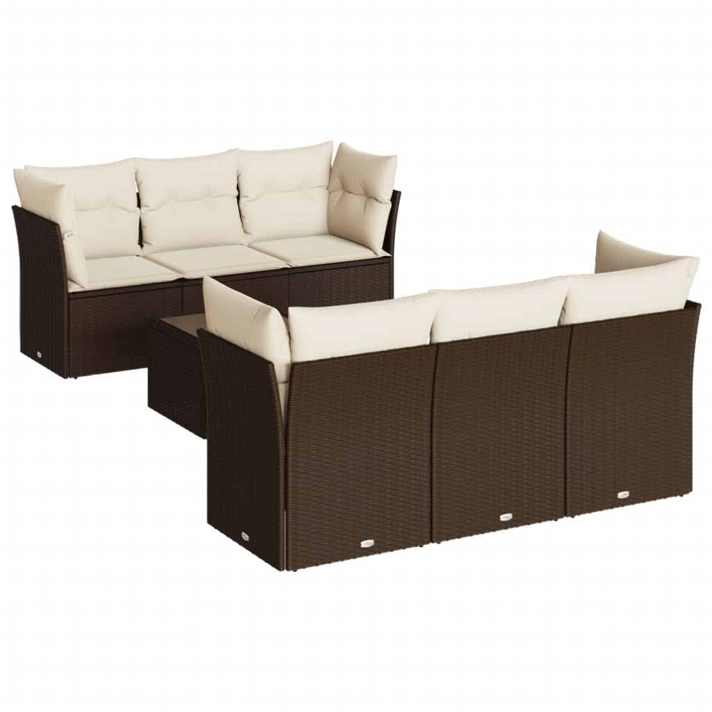 Salon de jardin avec coussins 7 pcs marron résine tressée