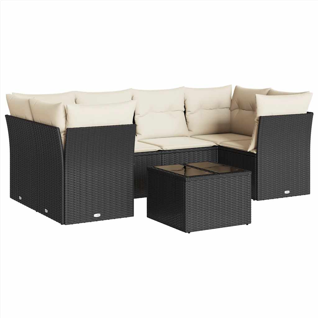 Salon de jardin 7 pcs avec coussins noir résine tressée