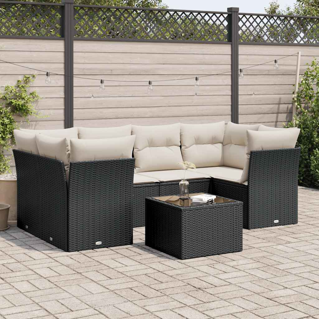 Salon de jardin 7 pcs avec coussins noir résine tressée - XIOS