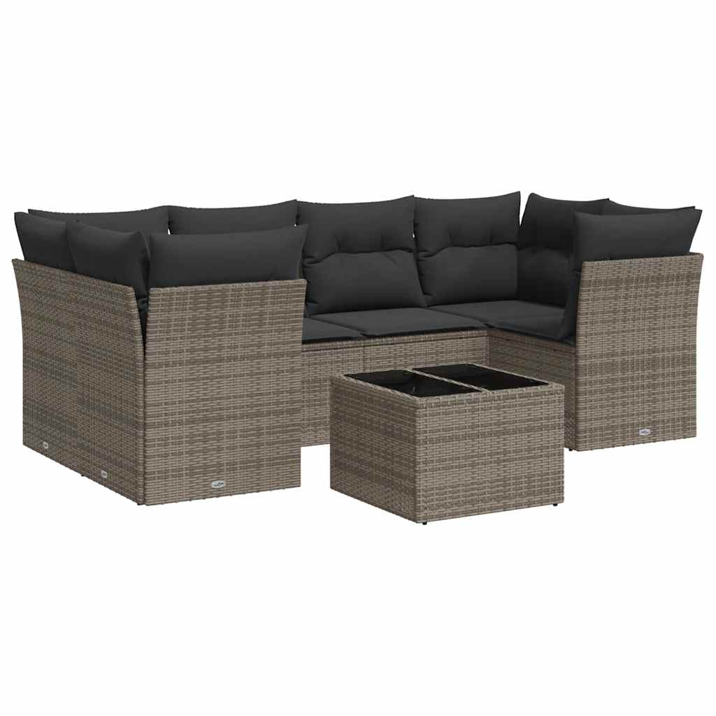 Salon de jardin avec coussins 7 pcs gris résine tressée - XIOS