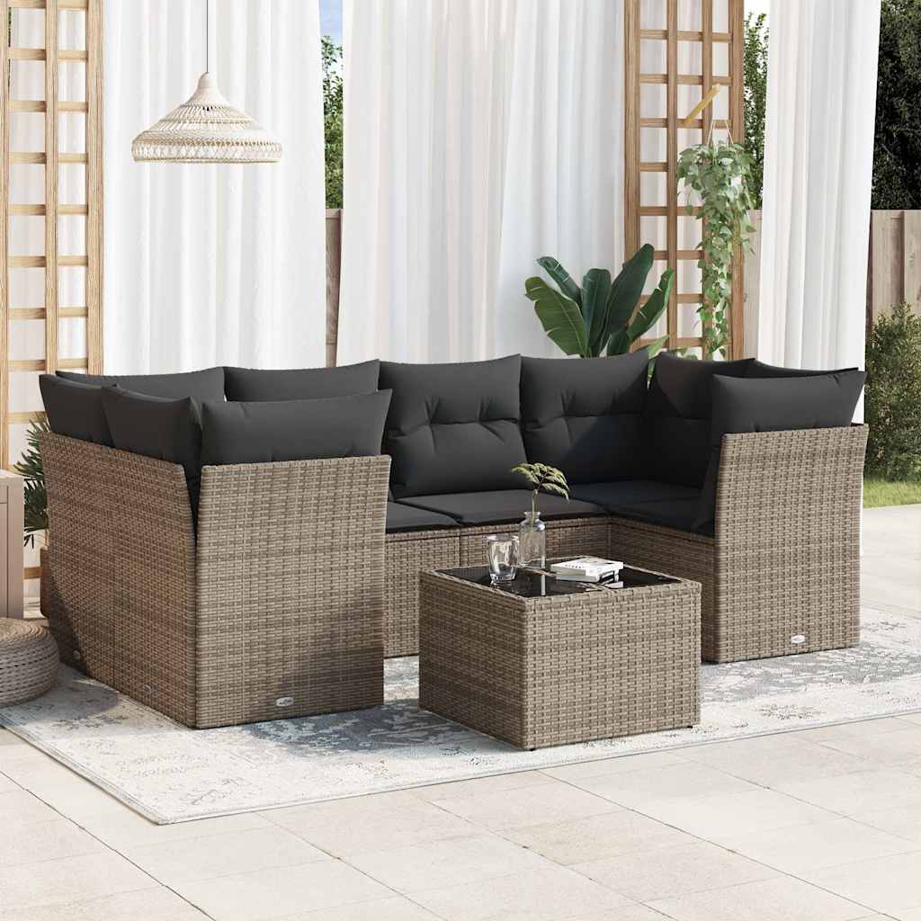 Salon de jardin avec coussins 7 pcs gris résine tressée - XIOS
