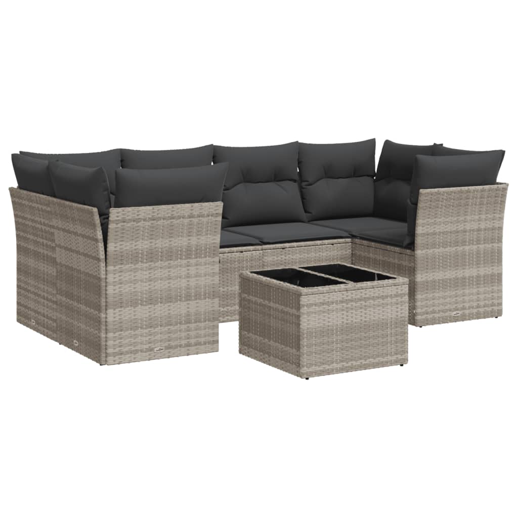 Salon de jardin avec coussins 7 pcs gris clair résine tressée