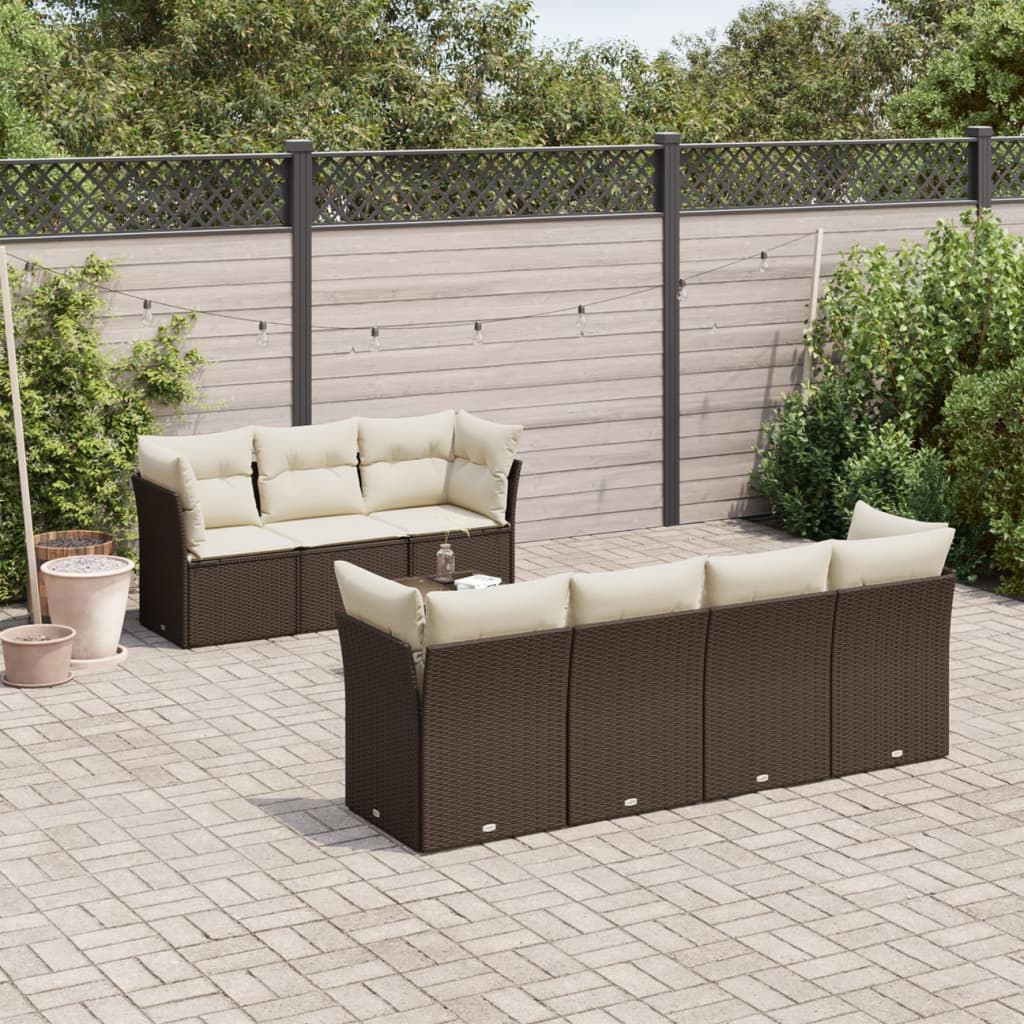 Salon de jardin 8 pcs avec coussins marron résine tressée - XIOS