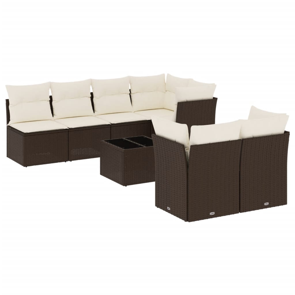 Salon de jardin 8 pcs avec coussins marron résine tressée