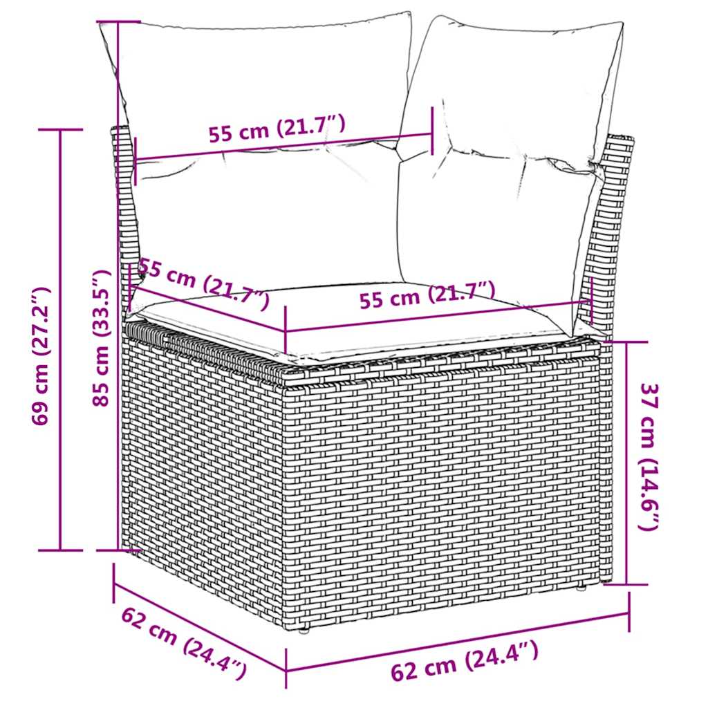 Salon de jardin avec coussins 9 pcs beige résine tressée