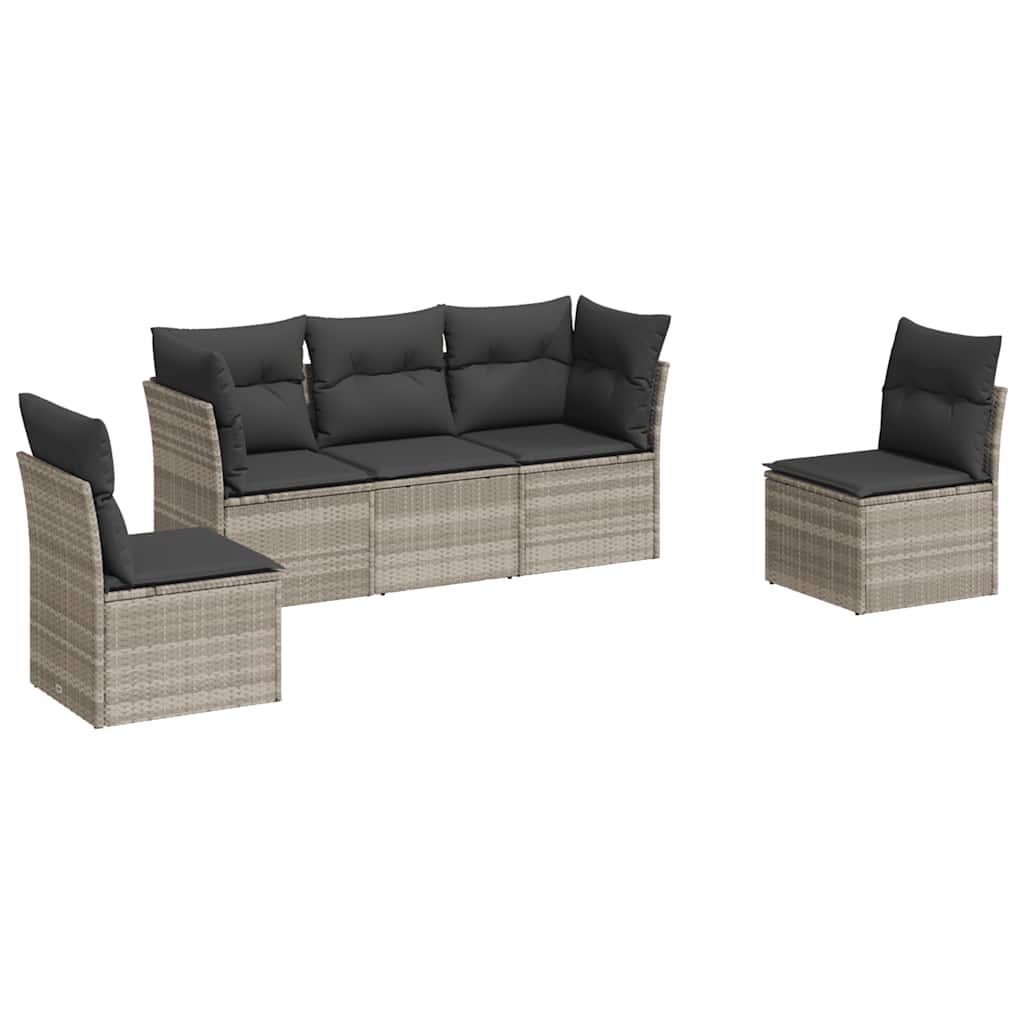 Salon de jardin 5 pcs avec coussins gris clair résine tressée