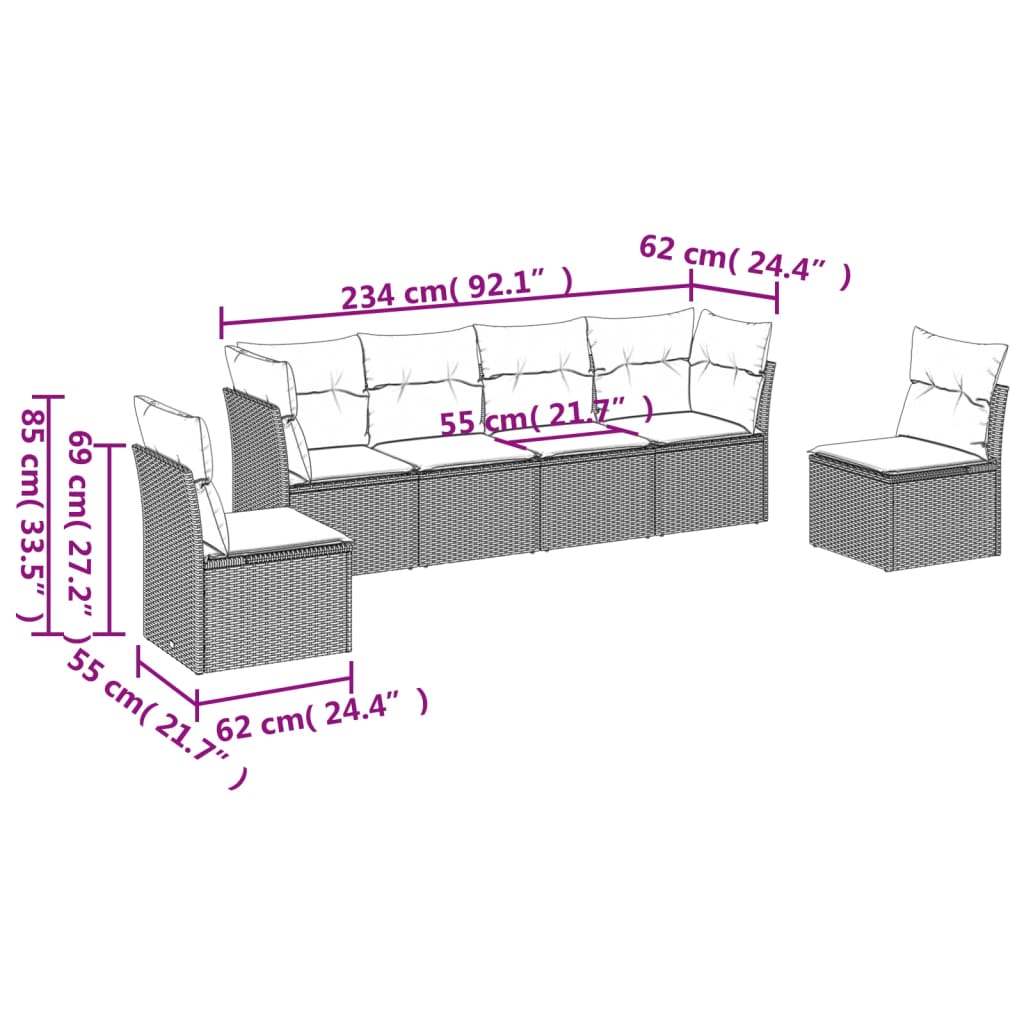Salon de jardin avec coussins 6 pcs beige résine tressée