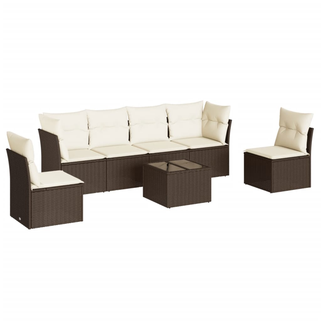Salon de jardin avec coussins 7 pcs marron résine tressée