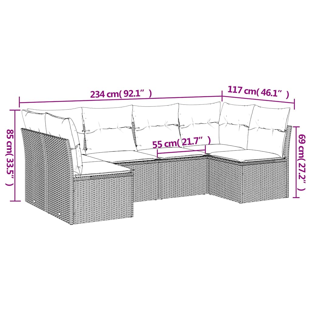Salon de jardin 6 pcs avec coussins noir résine tressée