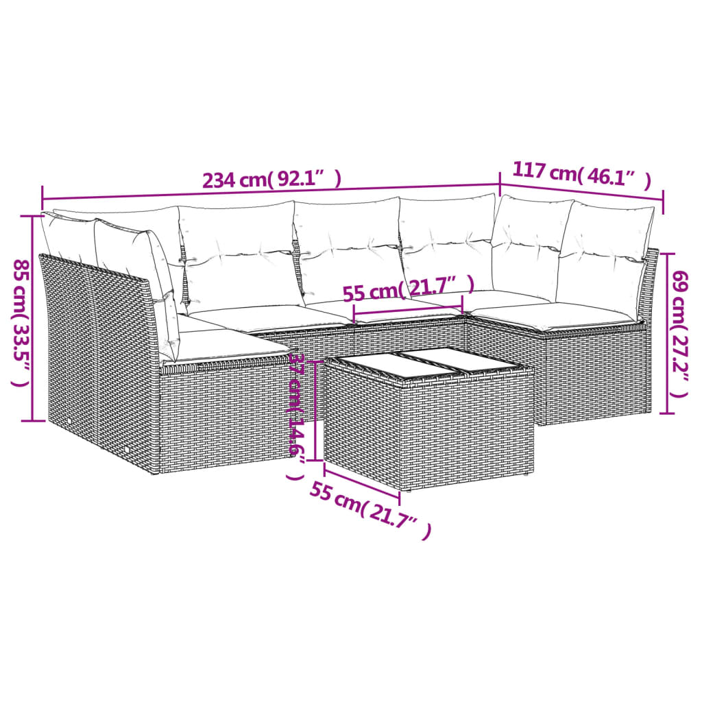 Salon de jardin avec coussins 7 pcs gris clair résine tressée