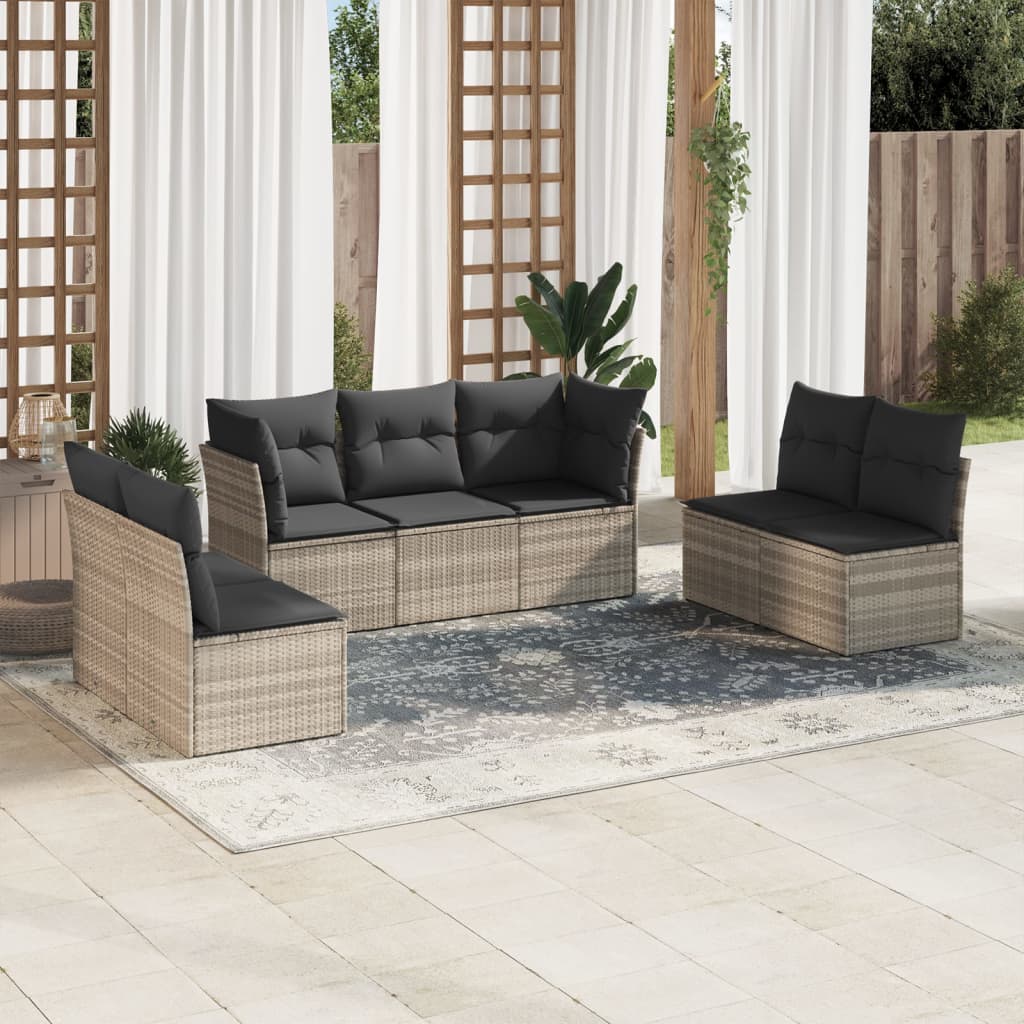 Salon de jardin avec coussins 7 pcs gris clair résine tressée - XIOS
