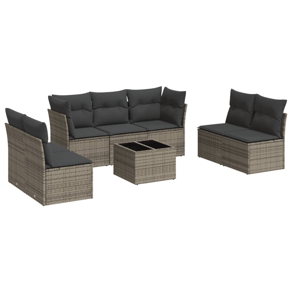 Salon de jardin 8 pcs avec coussins gris résine tressée - XIOS