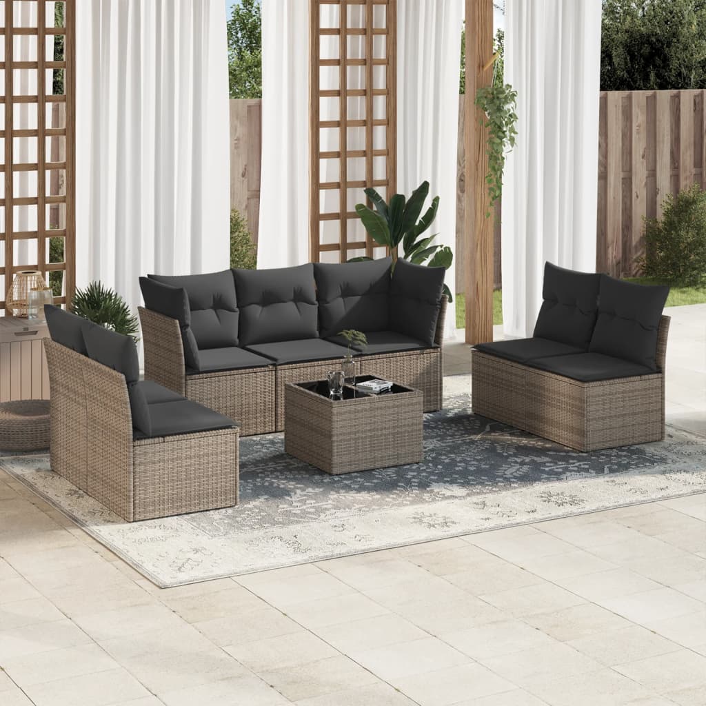 Salon de jardin 8 pcs avec coussins gris résine tressée - XIOS