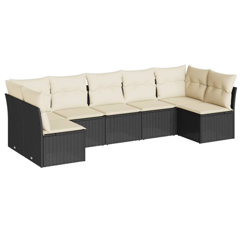 Salon de jardin 7 pcs avec coussins noir résine tressée