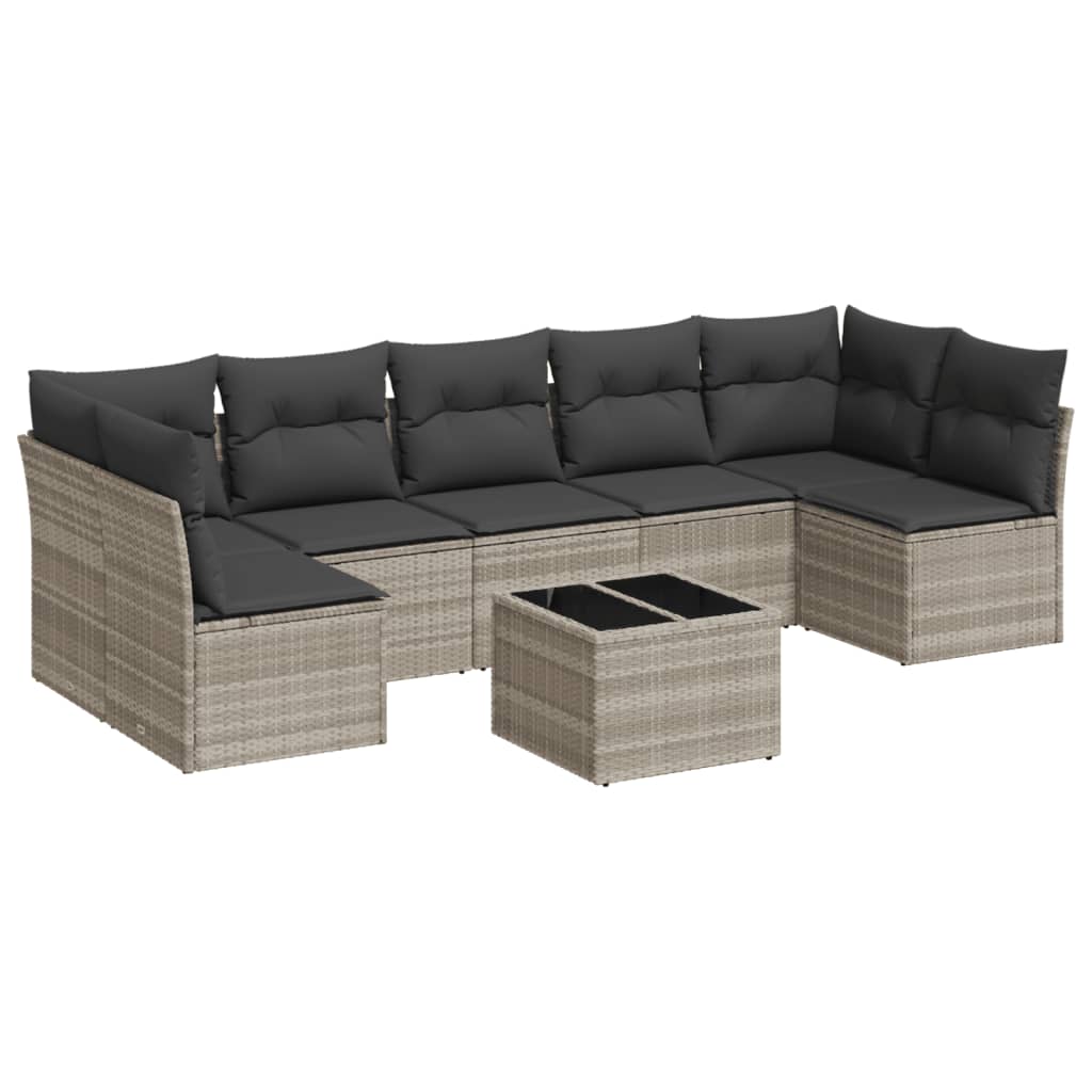 Salon de jardin 8 pcs avec coussins gris clair résine tressée - XIOS