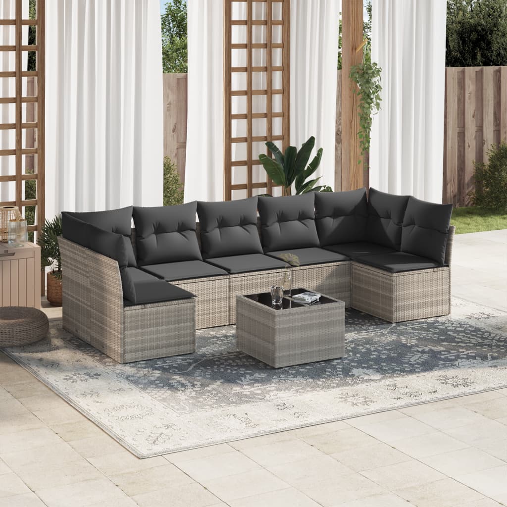 Salon de jardin 8 pcs avec coussins gris clair résine tressée - XIOS
