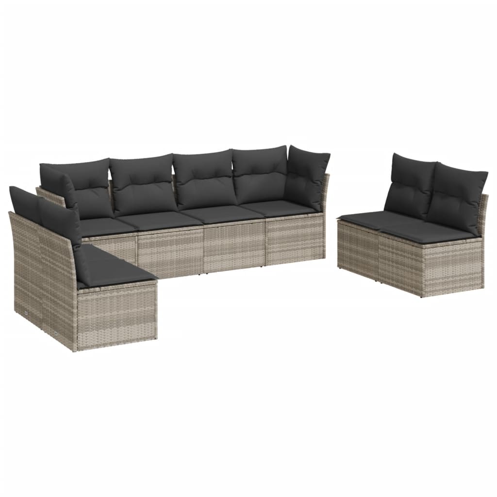 Salon de jardin 8 pcs avec coussins gris clair résine tressée