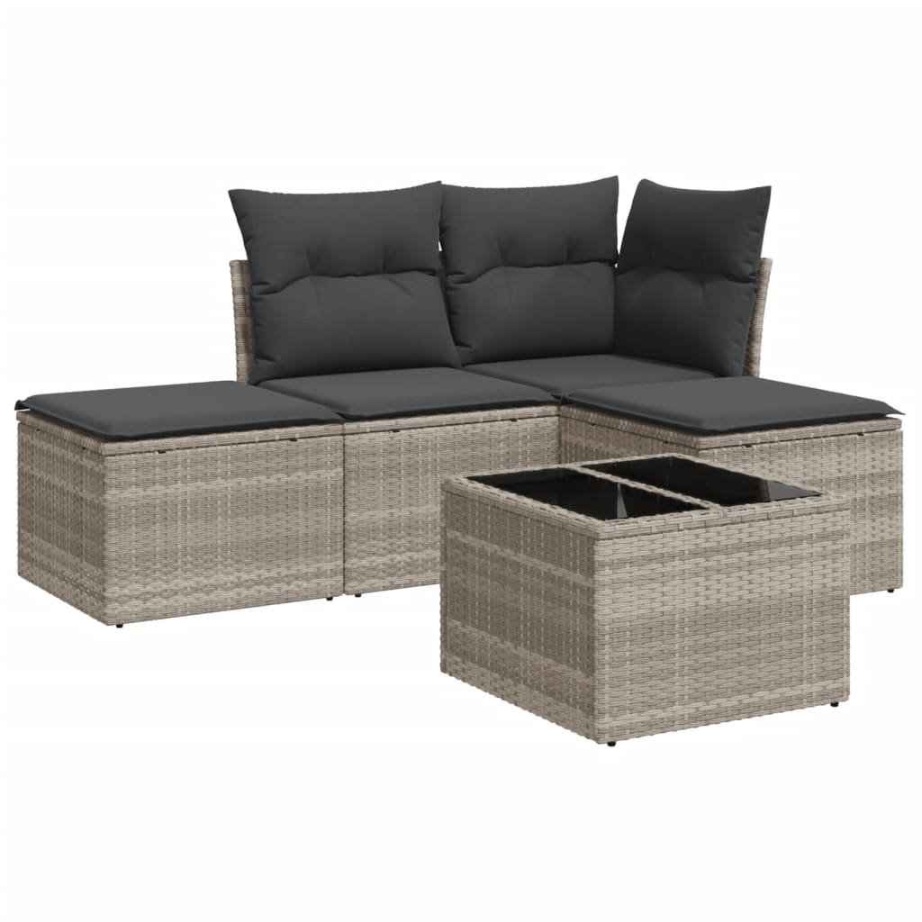 Salon de jardin 5 pcs avec coussins gris clair résine tressée