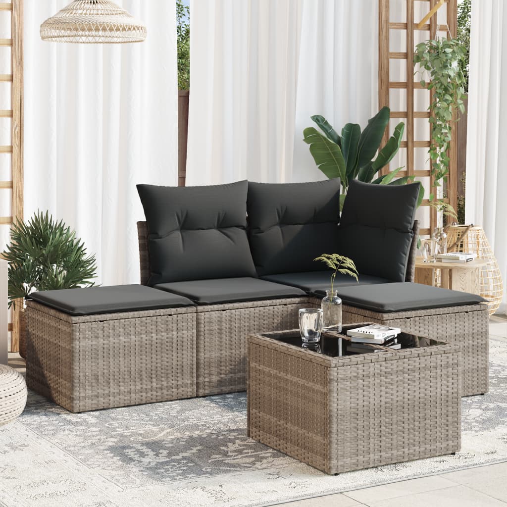 Salon de jardin 5 pcs avec coussins gris clair résine tressée