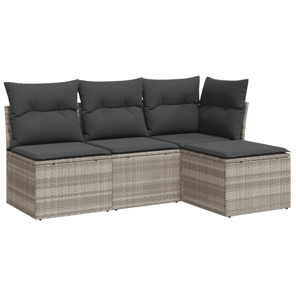 Salon de jardin 4 pcs avec coussins gris clair résine tressée