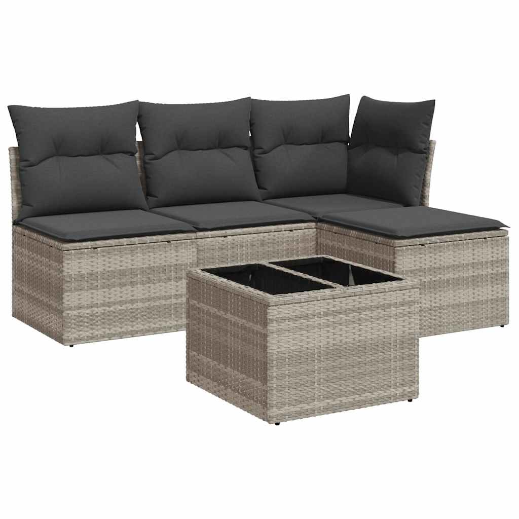 Salon de jardin 5 pcs avec coussins gris clair résine tressée